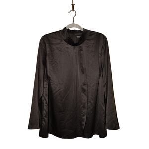 BROOKE SHIELDS NEW $54 Timeless Long Sleeve Woven Pleated Blouse Black 18W